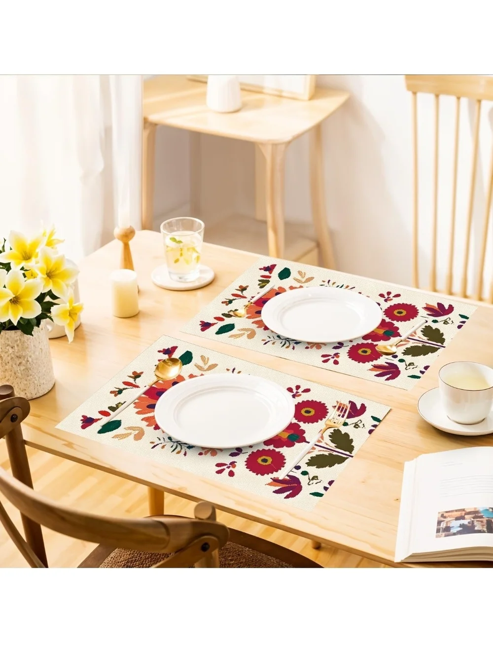 Floral Tile Pattern Table Runner and Placemats Set - Multicolor